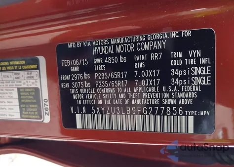 2015 Hyundai Santa Fe Sport 2.4L из США, поврежденный, VIN 5XYZU3LB9FG277856